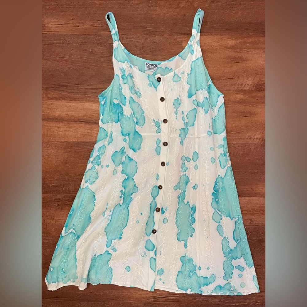 Sonika vintage blue white boho hippie tie dye dress size M L